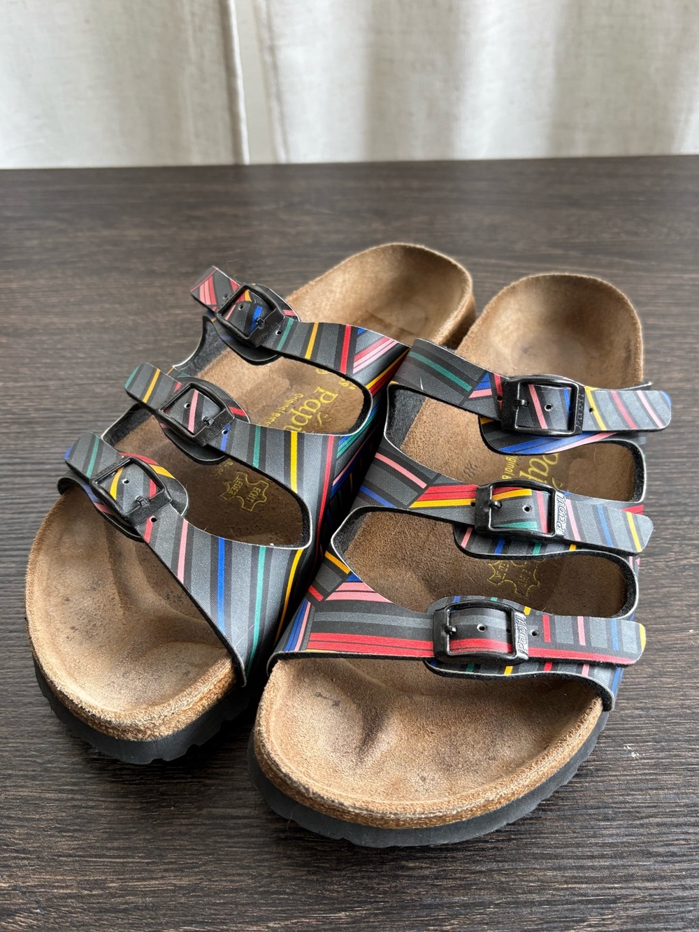 Papillio by Birkenstock Multi Coloured Stripe Sandals Three Strap Women’s 37